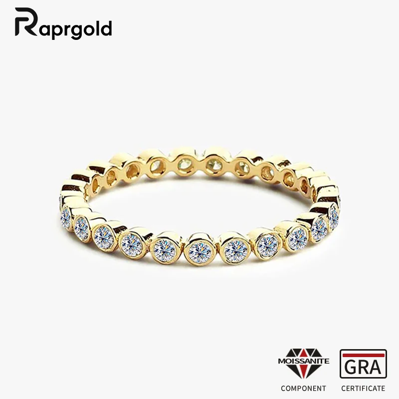

RAPRGOLD Certified Bezel Setting Round 3mm Moissanite Full Eternity Ring 925 Sterling Silver Wedding Ring for Women Jewelry Gift