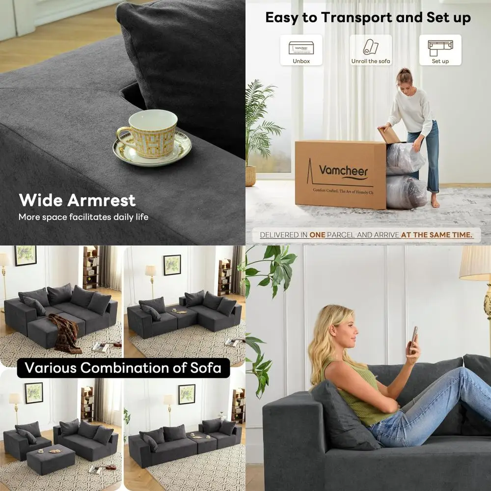 

Современный L-образный диван-облако с шезлонгом, секция глубоких сидений для гостиных, спальни, офиса — серый, готовый к использованию