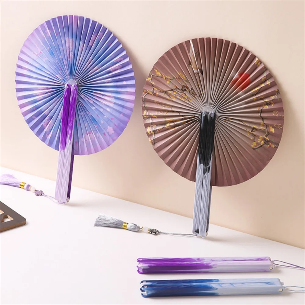 Vintage Round Paper Handheld Fan Traditional Floral Pattern Foldable Paper Fan Group Fan Ancient Chinese Style Fan Home Decor