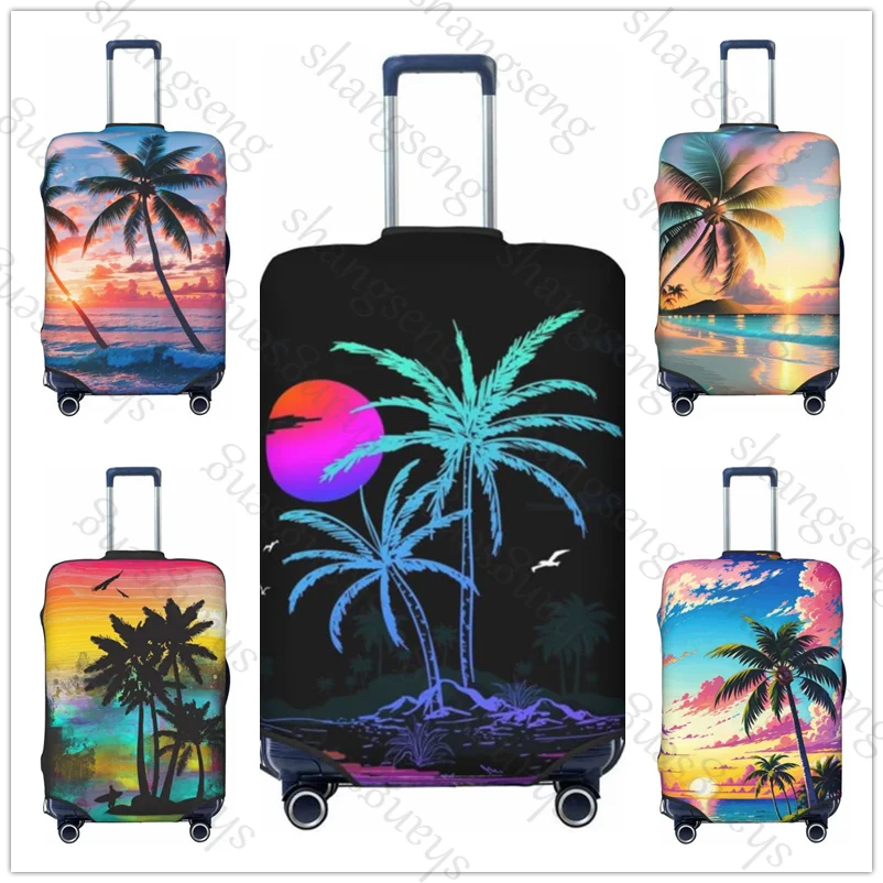 Sunset Beach Coconut Trees Travel suitcase protective case, suitcase cover, elastic protection, washable Luggage cover, 18-32 in