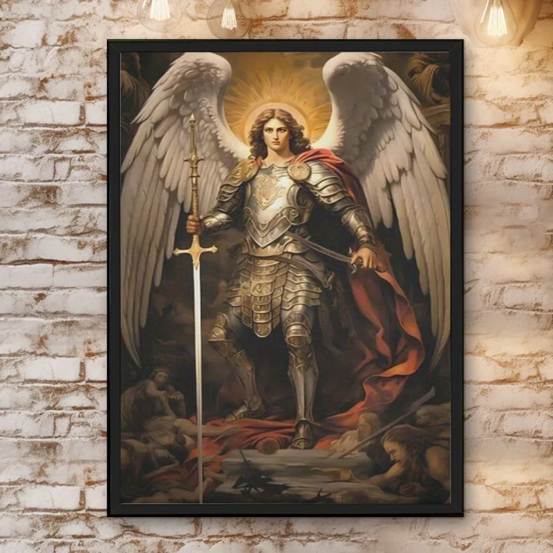 1pc Canvas Painting, Archangel Michael Canvas Art Print, Christmas Halloween Thanksgiving Creative Wall Decoration Mural