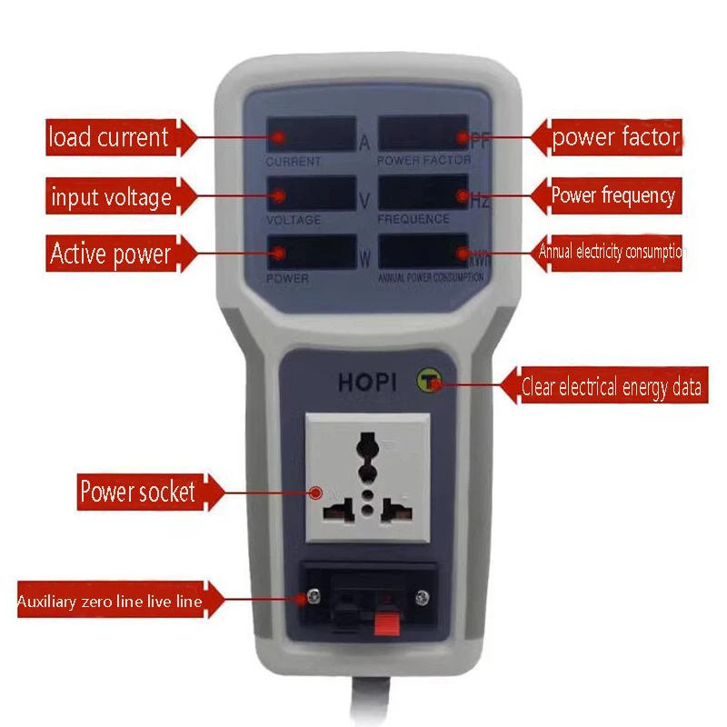 HP-9800 Handheld Power Meter Power Analyzer LED Metering Socket Measurable Current-voltage Power Factor