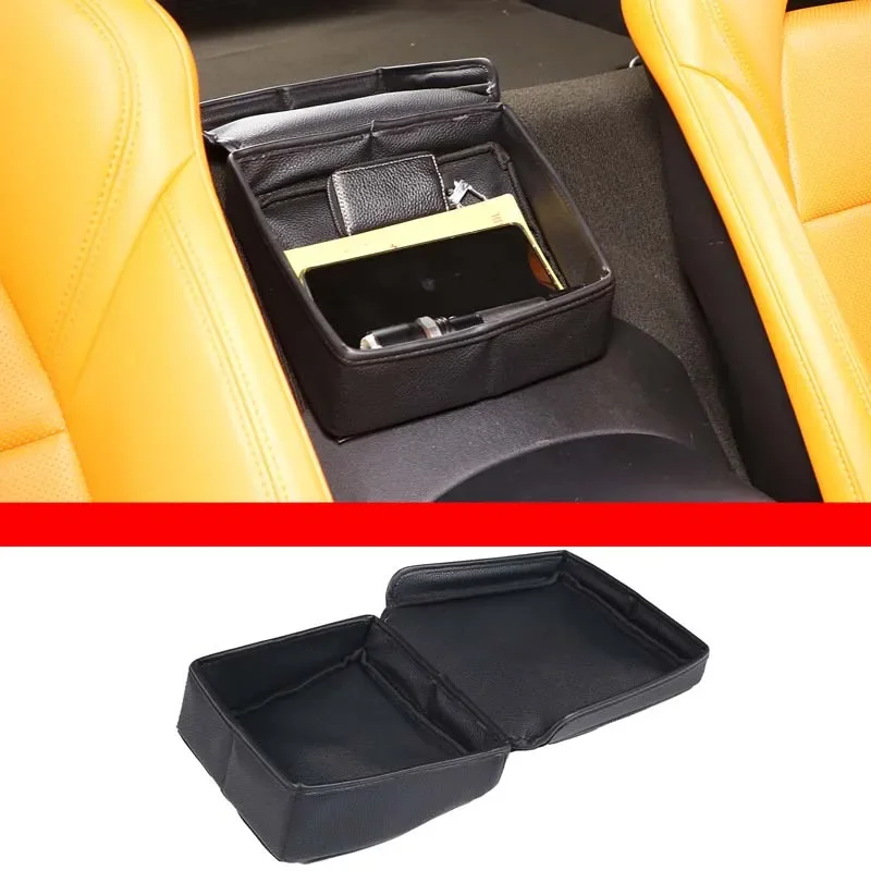 

For 2014-2019 Chevrolet Corvette C7 leather black car styling central control armrest box rear storage box car interior parts