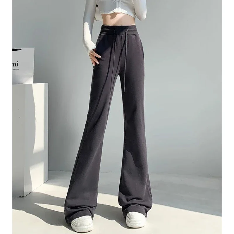 Hot Sale 2025 Women Straight Leg Sweatpants Girls Classic High Waist Slim Fit Trousers Lady Korean Solid Thin Flared Pants