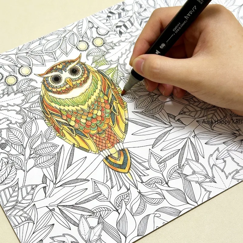 Secret Garden Flower and Bird Coloring Book, Peacock Mandala Zen Winding Manuscript Coloring Album,  Plant and Animal Patterns