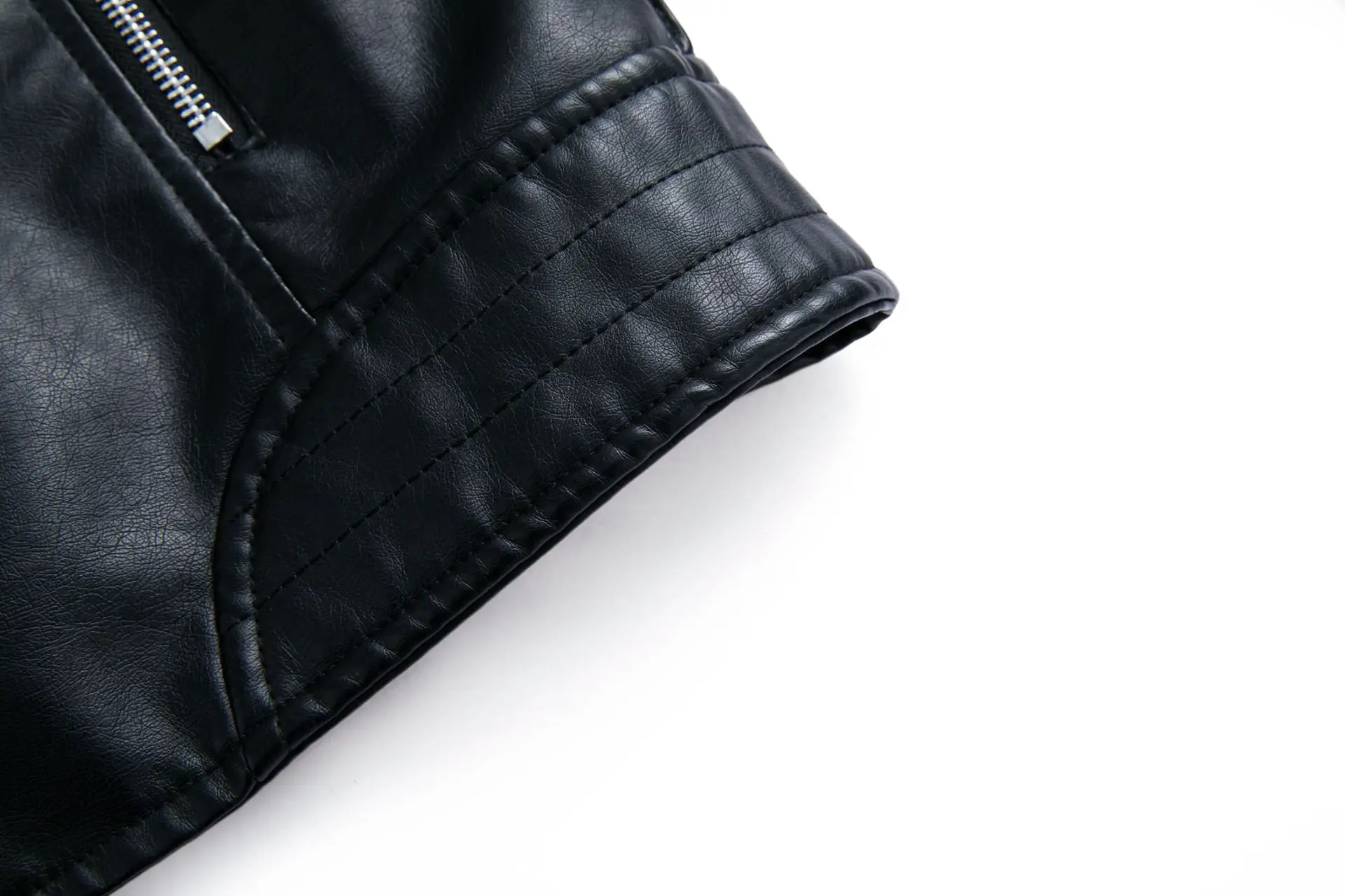Women's Short Leather Jacket, Slim Fit, Flip Collar, Motorcycle Suit, Oblique Zipper Jackets, Spring and Autumn Clothes, tops