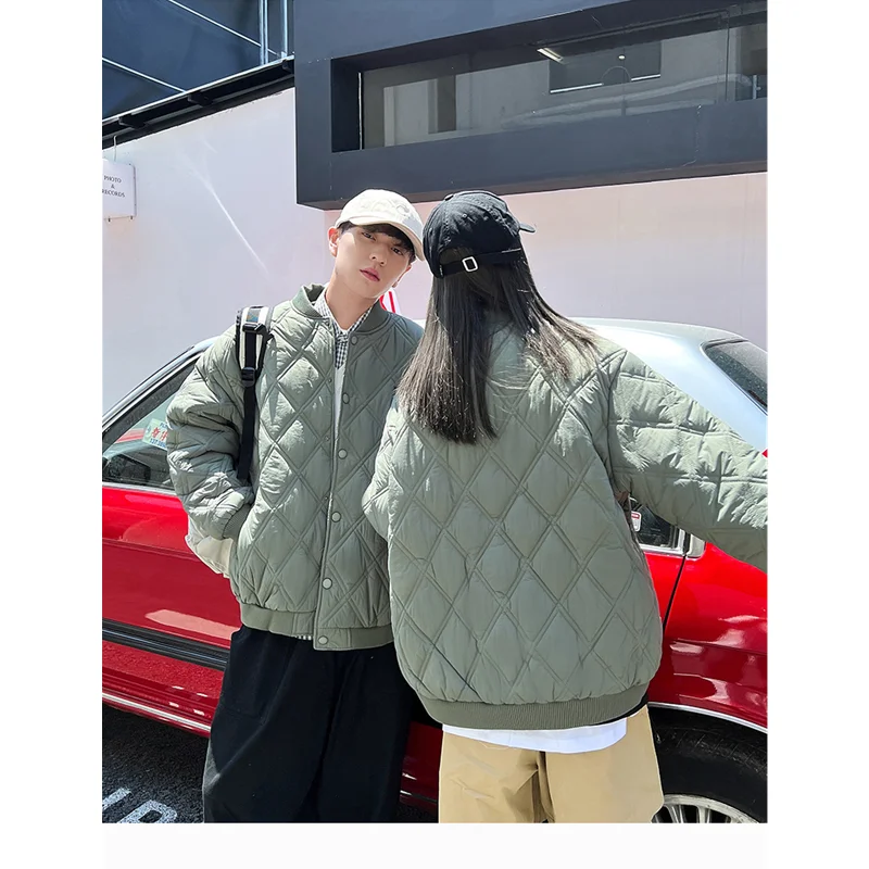 

Winter Diamond-shaped Couple Down Jacket Fashion Loose Jacket Down Jacket Thick and Thin and Warm Oversize Cotton Jacket Jacket