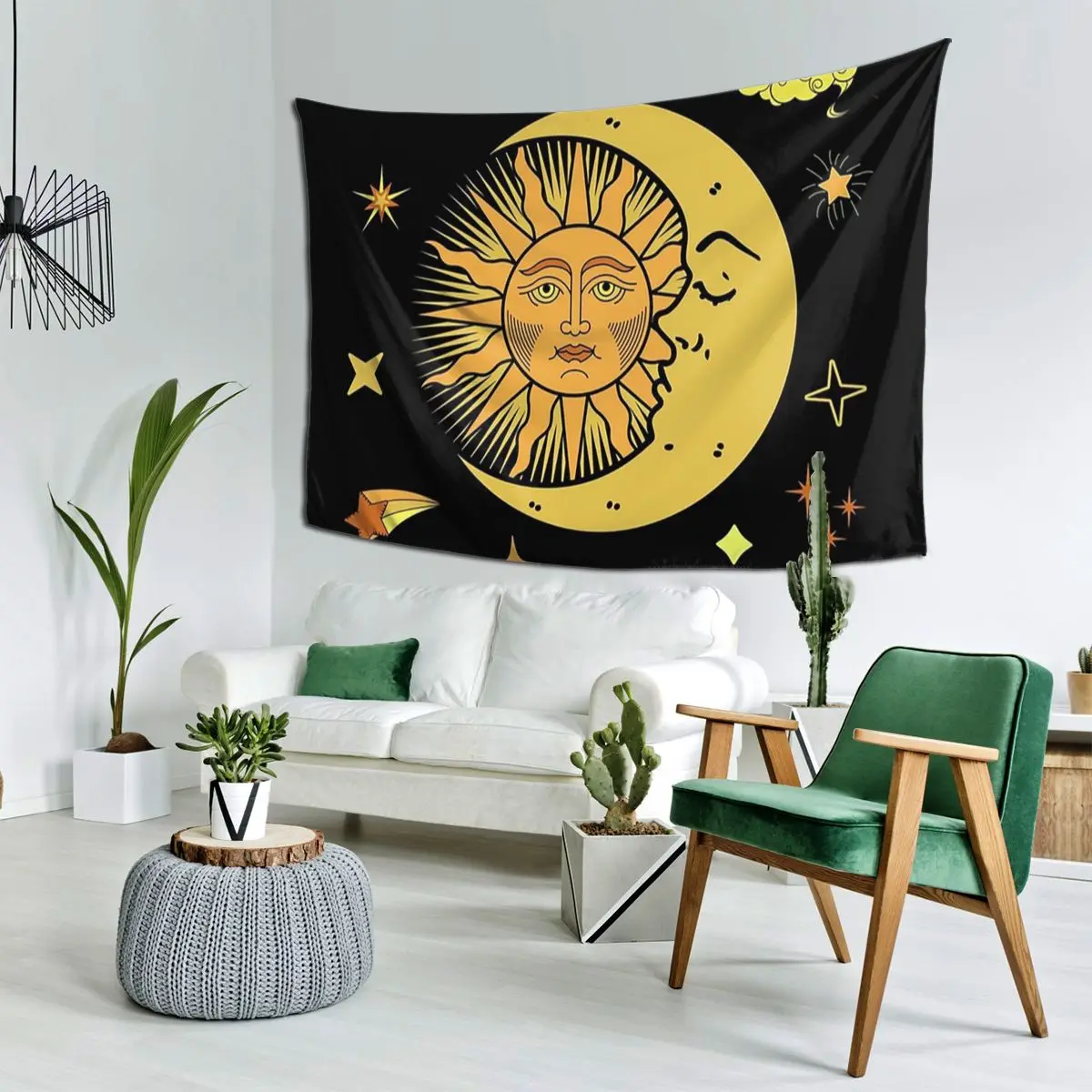 Sun And Moon Celestial Modern Vibrant Art Tapestry Art Wall Hanging Aesthetic Home Decoration Tapestries for Bedroom Dorm Room