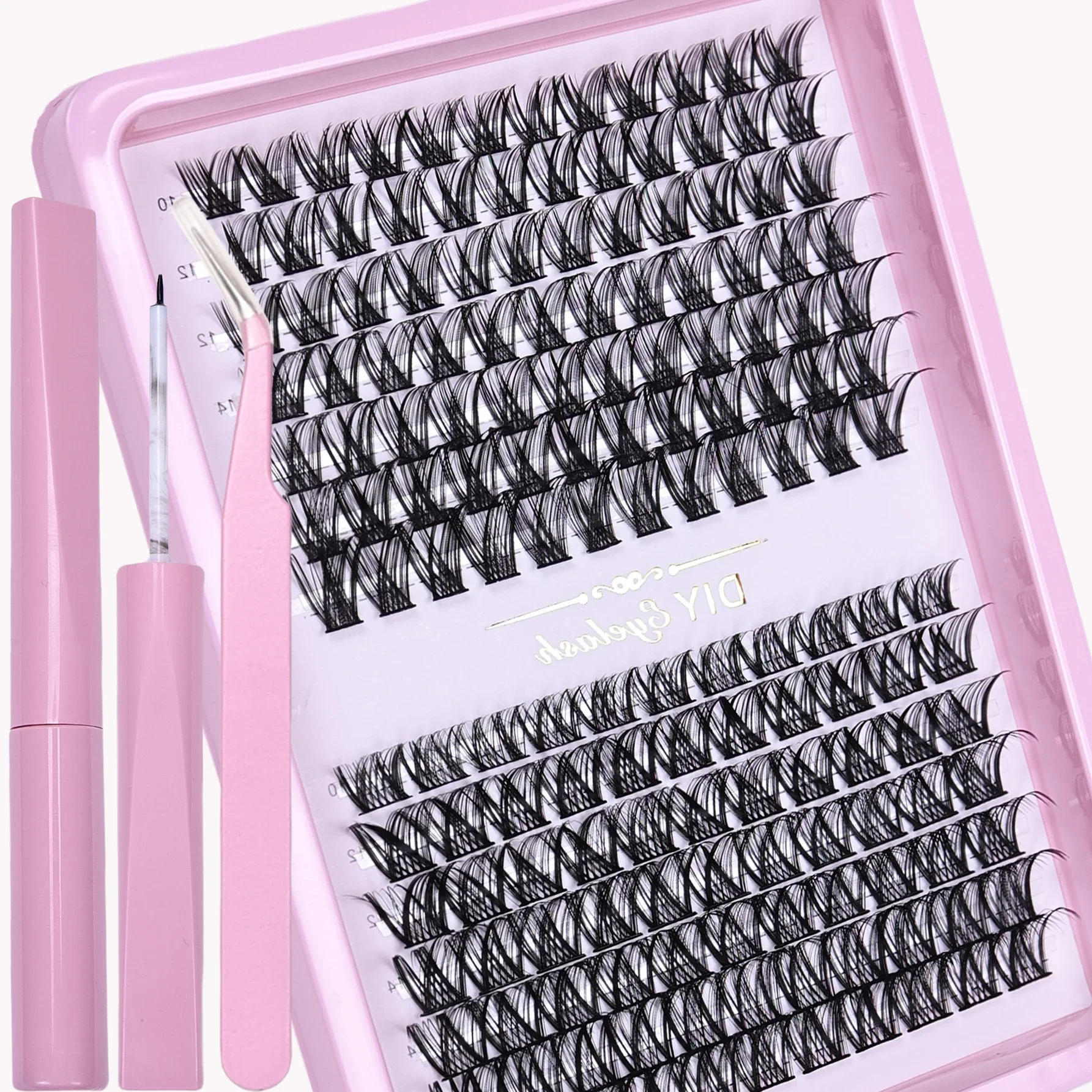 161Pcs DIY False Eyelash Extension Kit with Eyelash Adhesive, Tweezers, and Sealant,Lashes Cluster D Curl, Mix Lash Clusters