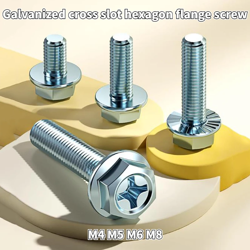 Galvanized Cross Flange Face Screws Outer Hexagon with Gasket Bolt Anti-slip Screw M4 M5 M6 M8