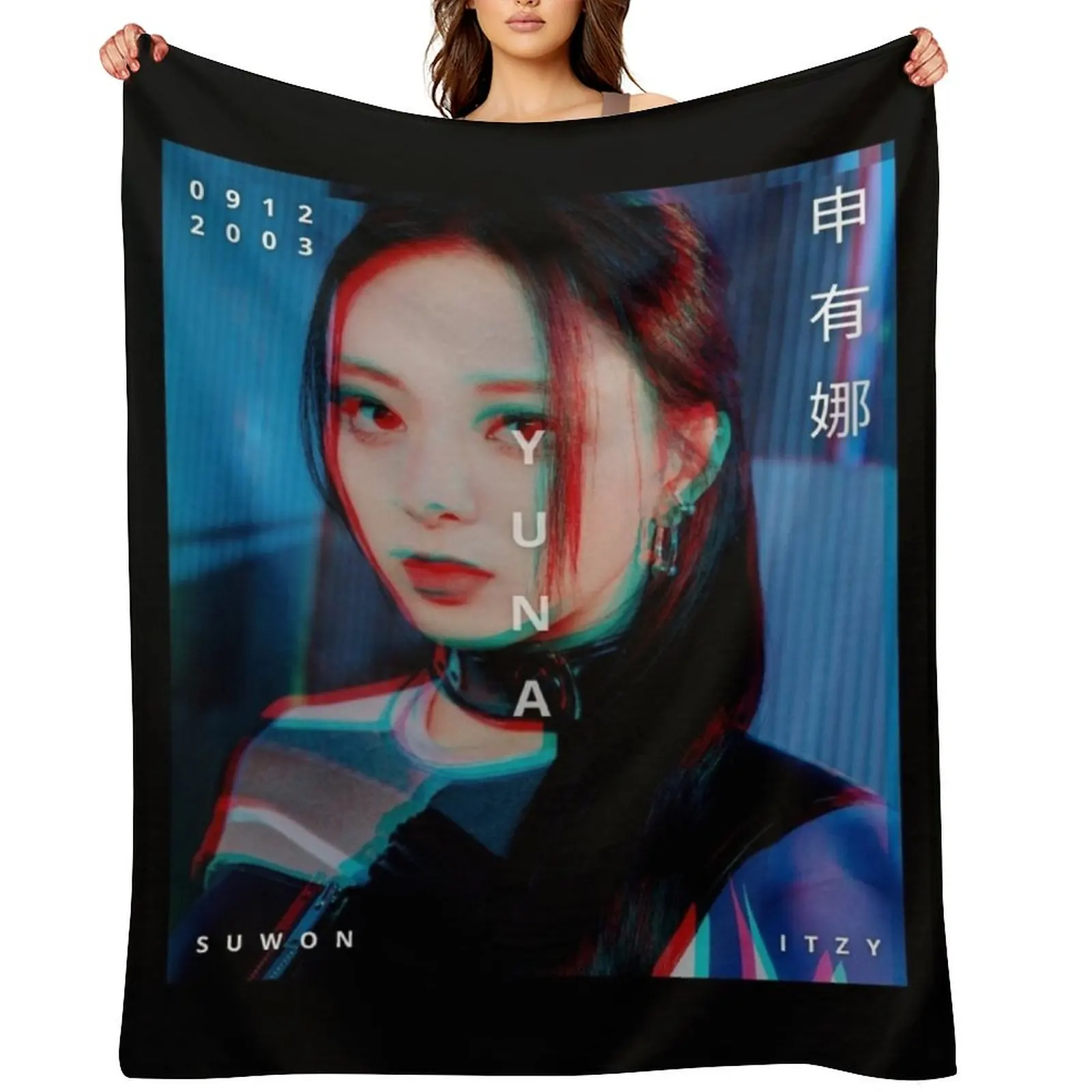 

ITZY Yuna Voltage Era Throw Blanket Flannel Fabric funny gift Custom bed plaid Blankets