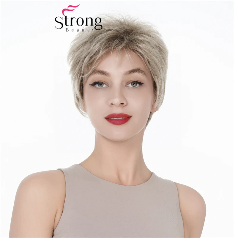 Layered Short Blonde Wig for Women, Chestnut Brown Wigs Natural Straight Hair for Women