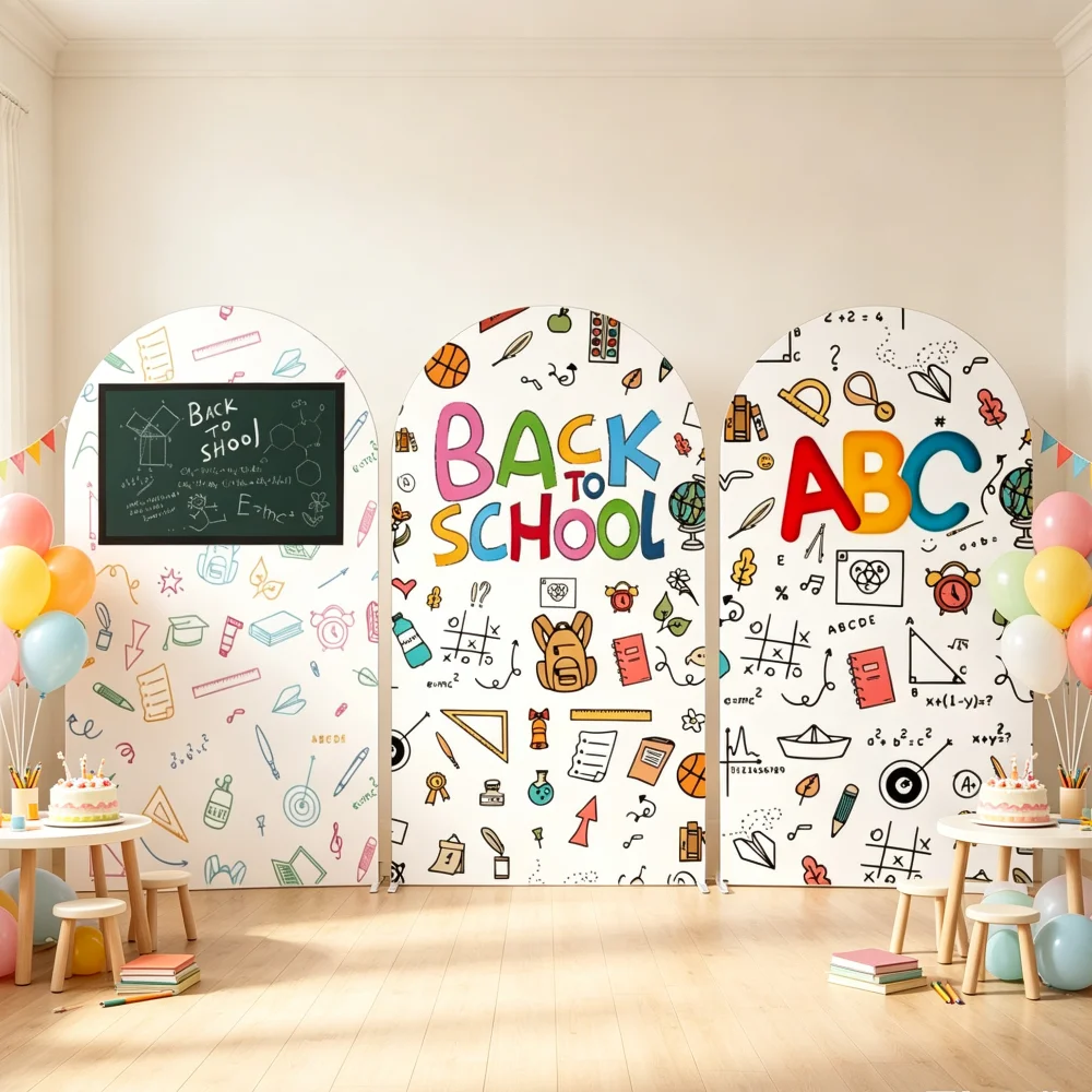 Welcome Back To School Backdrop Arch Single Side Chalkboard Books Pencil Apple Backpack Letters Kids Portrait Decor Banner Props