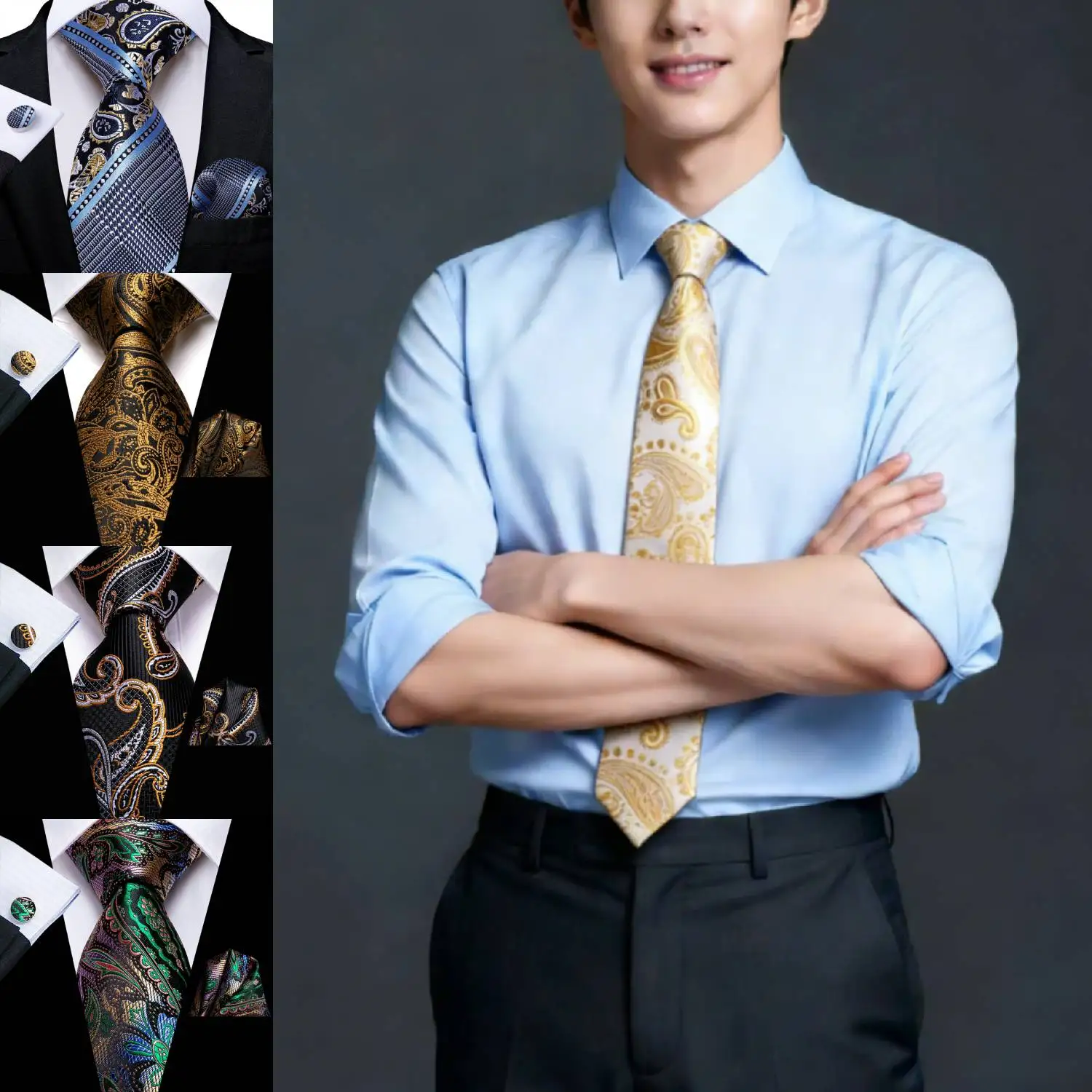 

Professional Mens 3-Piece Suit Set: Necktie, Pocket Square & Cufflinks, Classic Design for Wedding