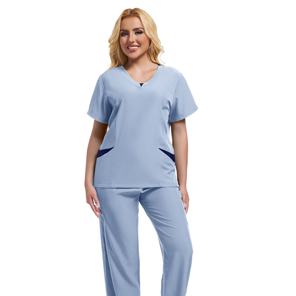 Le più nuove uniformi chirurgiche infermieristiche Donna Dottore Infermiera Uniformi Uomo Pantaloni dritti Scrub Set Abbigliamento medico Salone di bellezza Abbigliamento da lavoro