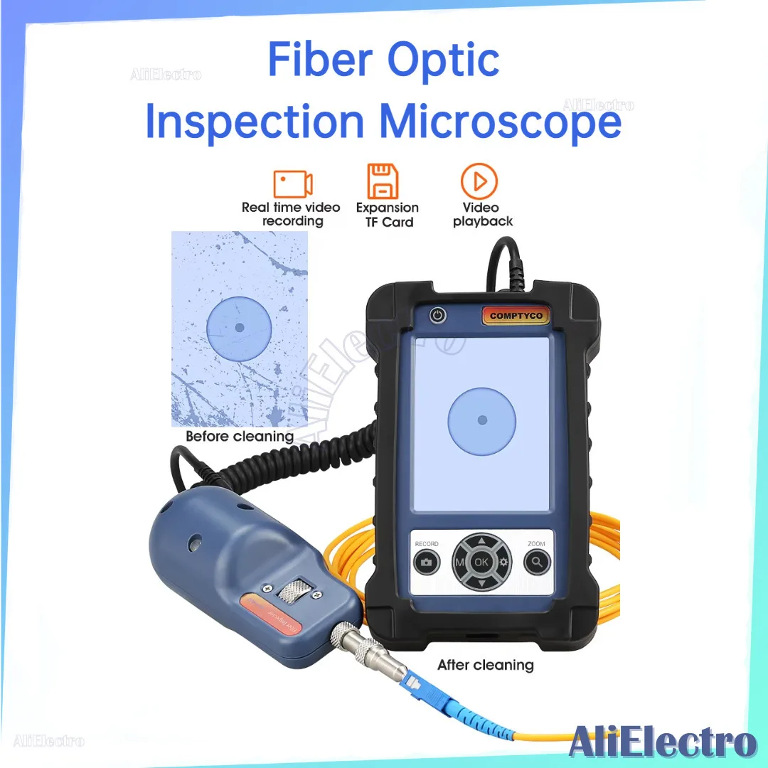 

AUA-400 Fiber Optic Inspection Microscope Probe Support UPC and APC with 3.5 Inch Display Screen Monitor FTTH