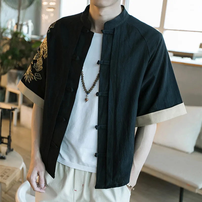 Casual style plus size male extra large code tide big man slimming 13XL linen half sleeve shirt cardigan embroidery 9XL