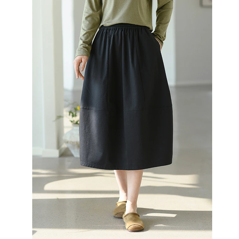 

2026 New Arrival Spring/summer Women Casual Loose Good Quality A-line Skirt All-matched Elastic Waist Mid-calf Skirts T128