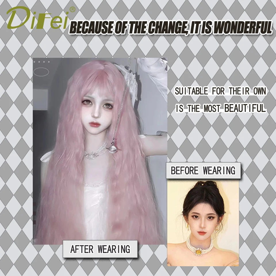 Wig Headgear Female Synthetic Long Curly Hair Reira Serizawa Cos Corn Curly Hair Pink Wig Headgear