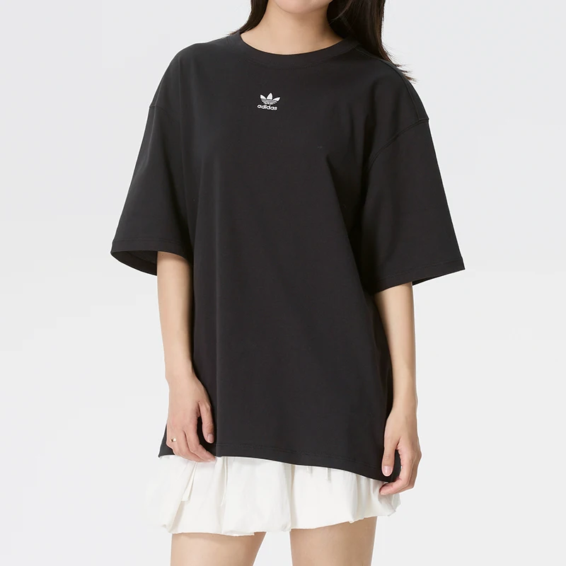 Adidas (Adidas) Trefoil Camiseta feminina de manga curta solta, respirável e confortável para treinamento, gola redonda, Iy7321
