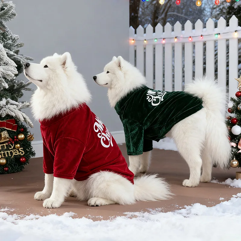 

Cloududa Christmas Velvet Dog Sweatshirt Merry Christmas Printed Warm Soft Pullover