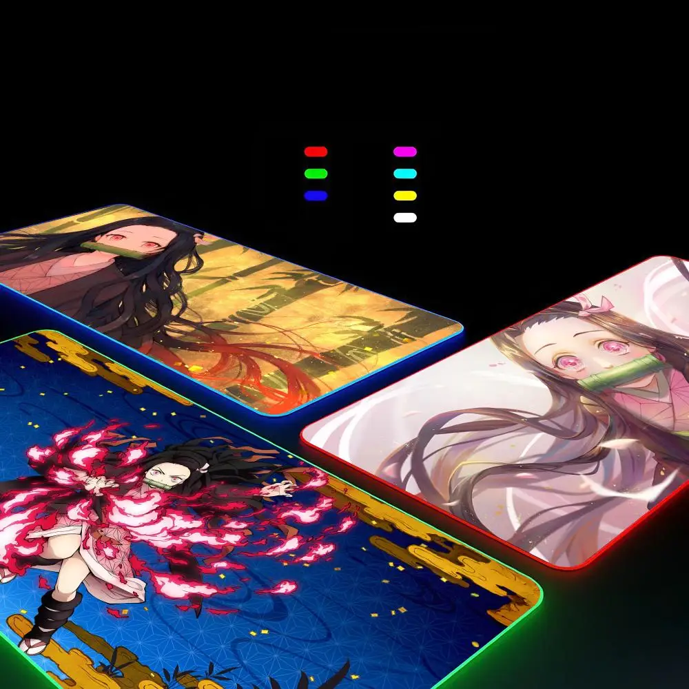 Kamado Nezuko Mouse Pad  Gamer RGB Deskmat Keyboard Mat Gaming Laptops LED Mousepad Desk Protector Anime Mause Mats