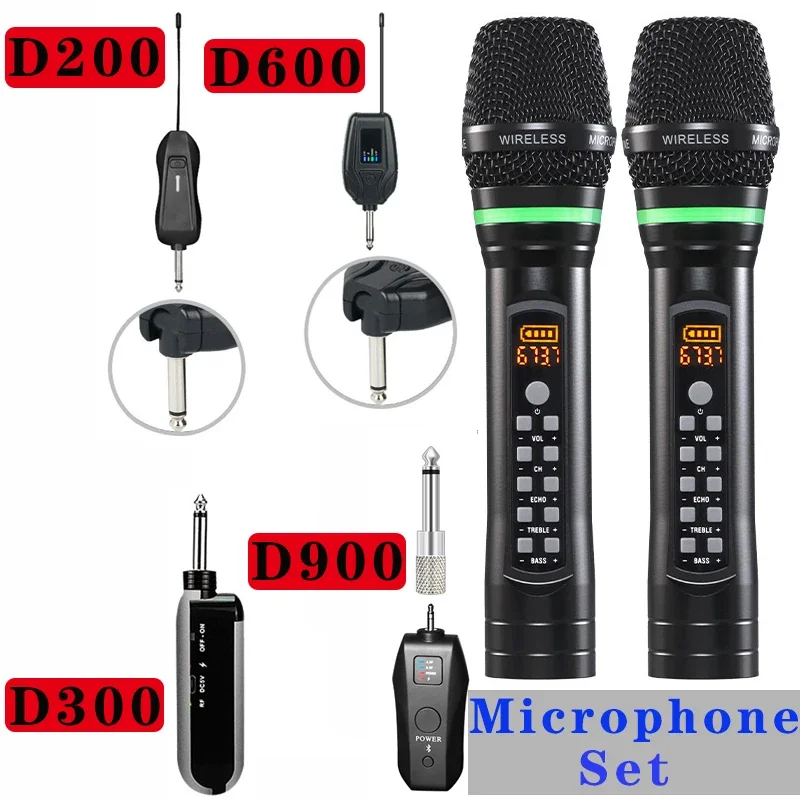 Wireless Microphone & Receiver Set 2 Channels UHF Professional Handheld Mic Micphones for Party Karaoke KTV Church Show Meeting