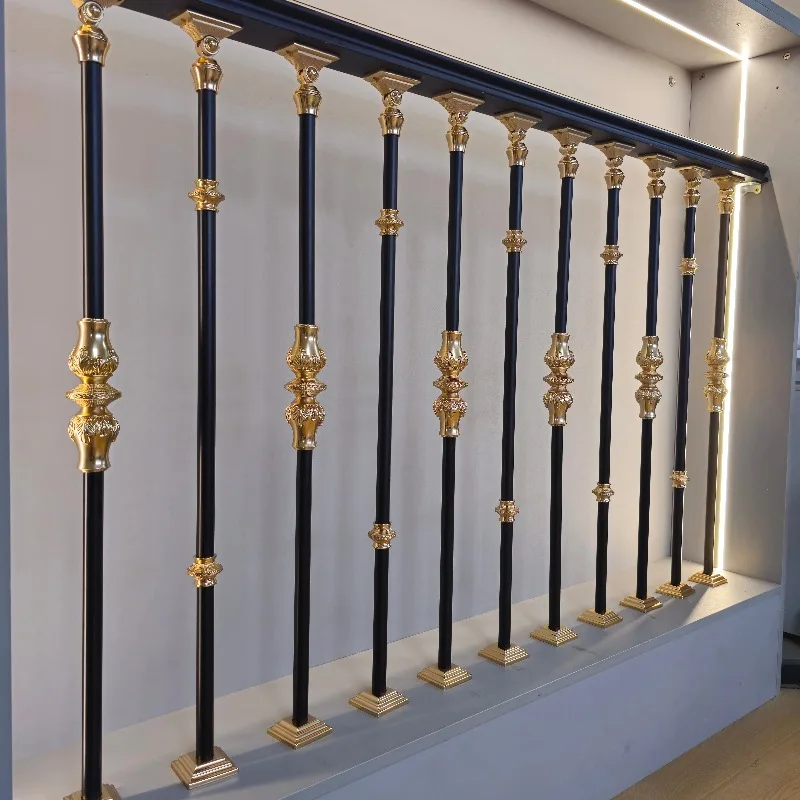 Customization  Sized Modern French Style Brass Aluminum Stair Railing Metal Handrails Balustrades High Handrails for Stairs