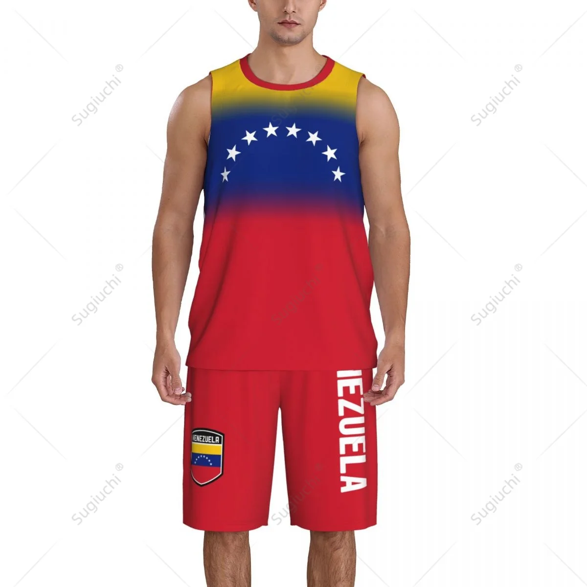 Men Venezuela Flag Basketball Jersey Set Mesh Shirt & Pants Sleeveless Exclusive Team-up Custom Name Nunber Unisex