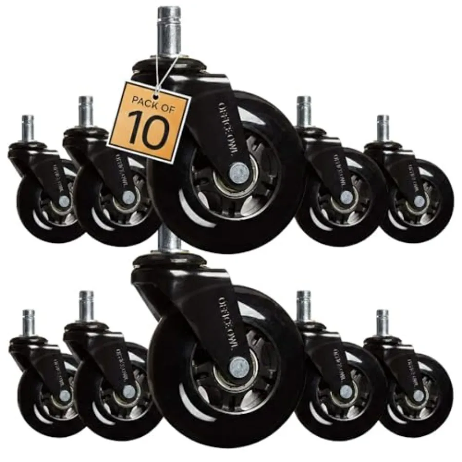 

Replacement Office Chair Wheels, Set of 10 Rollerblade Style Casters for Desk and Gaming Chairs, Safe for Hardwood, Tile, Lamin