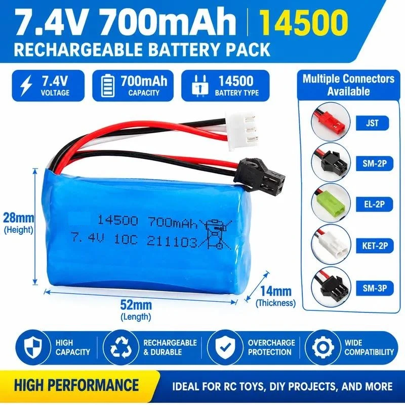 for 7.4V 14500 Lithium Battery 700mAh 10C High Rate Cylindrical Cell for RC Climbing Car Remote Control Electric Toy