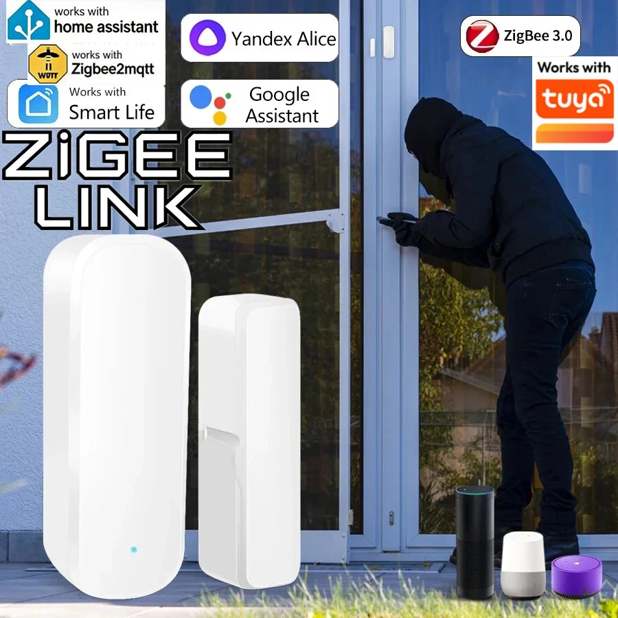Zigbee Tuya Smart Home Burglar Alarm Real-time Smart Magnetic Door Window Sensors Alarms Alexa Google Home