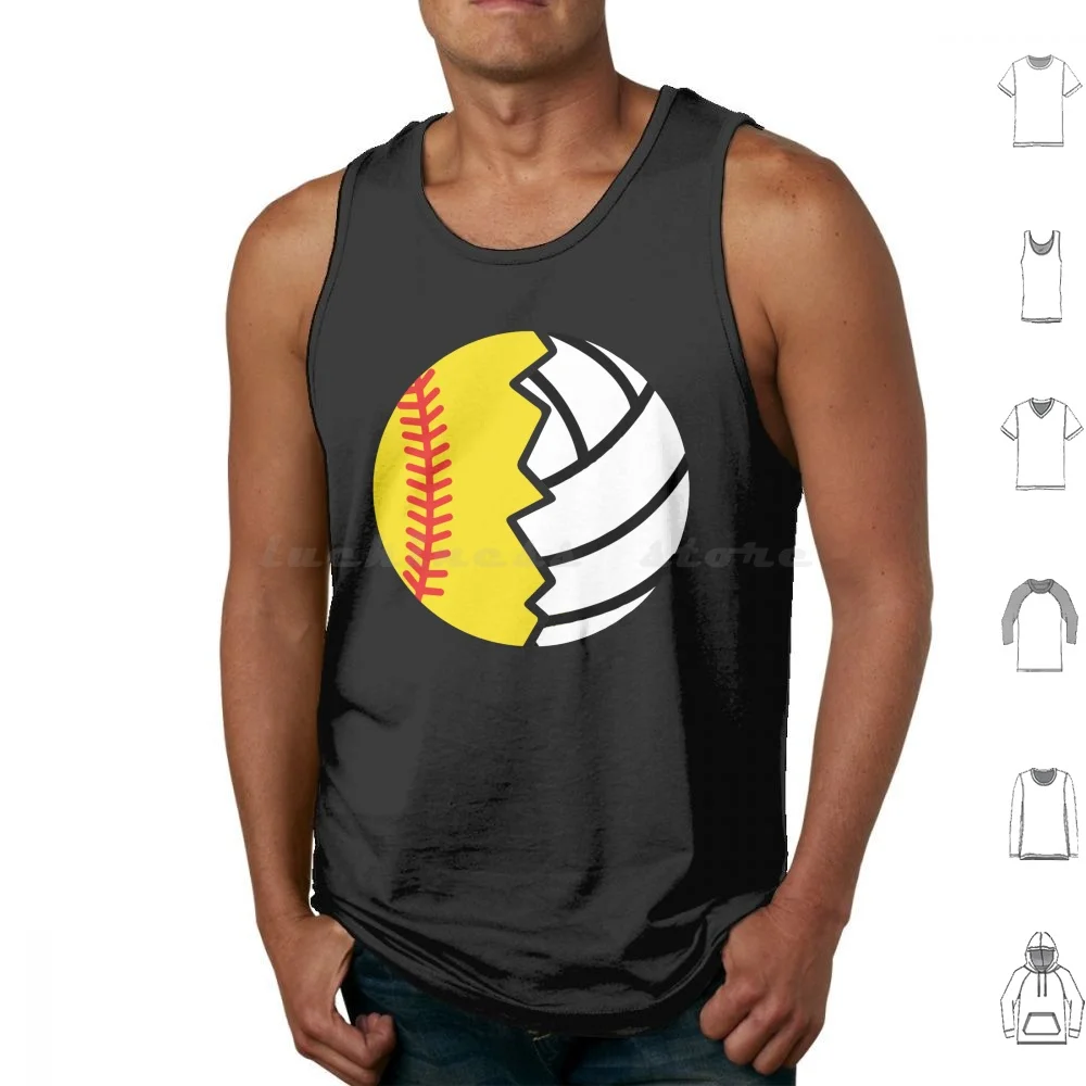 Softball Volleyball Ball-Gift For Softball Lover Volleyball Lover Tank Tops Print Cotton Softball Mom Volleyball Mom