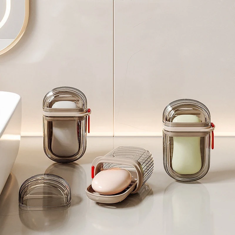 【セール中】コンテナディッシュトレイ トラベルソープディッシュ 排水口付き ポータブルソープホルダー カバー付き ポータブルプラスチック密封ソープケース 旅行用