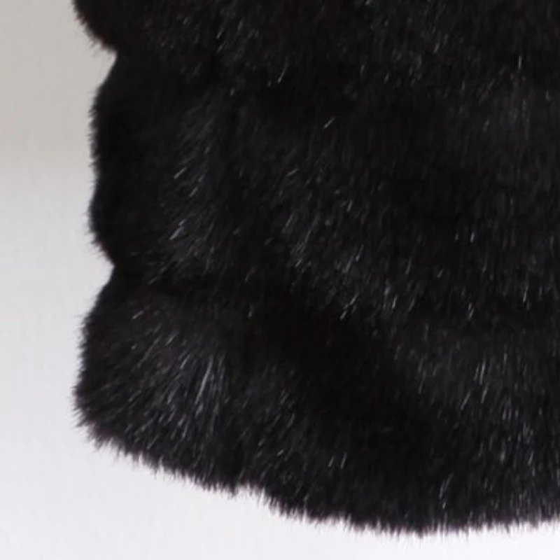 Dames Winter Zwart Nepbont Vesten Strepen Effen Harige Jassen Pluizig Slank Casual Mouwloos Luxe Faux Nertsen Pluche Jas Straat