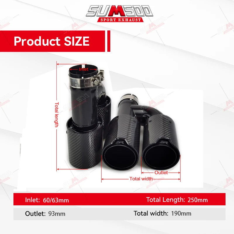 Genuine SUMSOO Car Universal Tailpipe Double-out Carbon Fiber Exhaust Tip Use For Cars Accessories Straight Muffler Tip For BMW