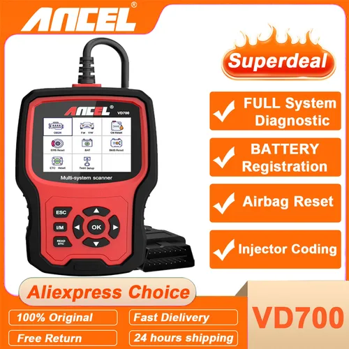 Ancel VD700 escáner OBD2 profesional para VW, Audi, asiento para Skoda Oil EPB SAS TPMS reinicio lector de código de sistema completo