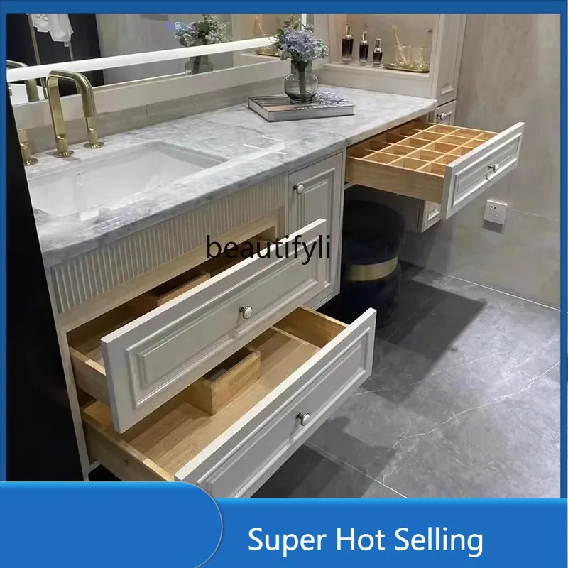 

A85 American-Style Bathroom Cabinet Combination Oak European-Style Bathroom Wash Table Integrated Washbasin Cream Style