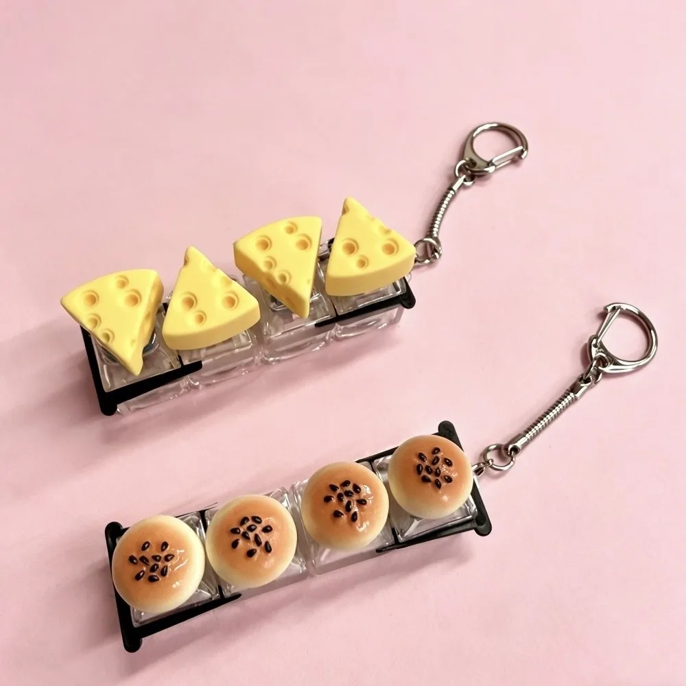 Pressable 4 Key Mechanical Keychain Finger Button Dessert Shape Food Miniature Fidget Keycap Simulation Food with Hook