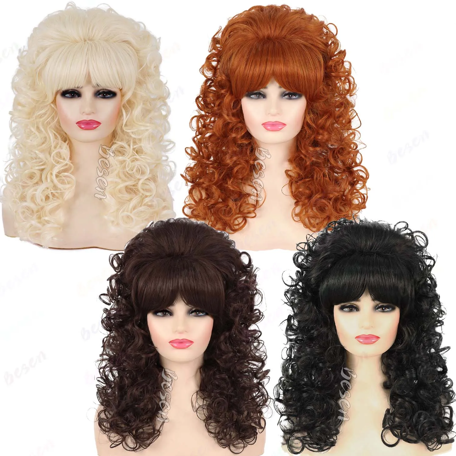 Synthetic 80s Long Curly Wig for Women Vintage Big Beehive Wig with Bangs for 60s 70s Cosplay Halloween Party,Peggy Bundy Wig view 5