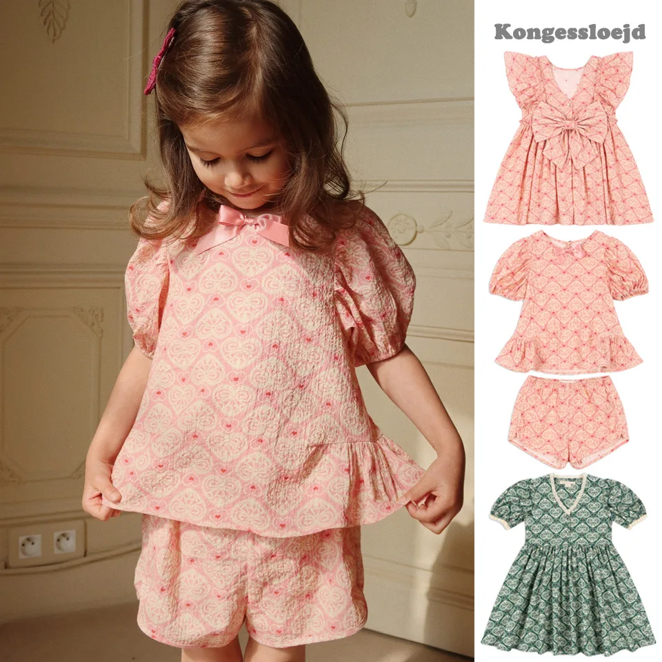 

Konges Slojd Summer Baby Girls Bow Princess Dresses Kids Cotton Clothes Girls T Shirts Shorts Suits Children Party Dress Vestido