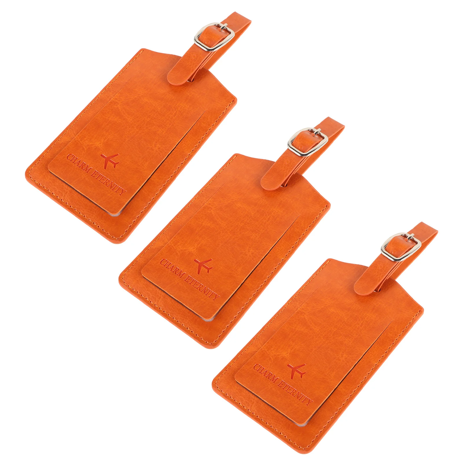 3 قطعة علامات الأمتعة لحقائب السفر الثقيلة حقيبة جلدية العلامات مع حامل بطاقة الاسم البرتقالي لوازم السفر لكرارا #5