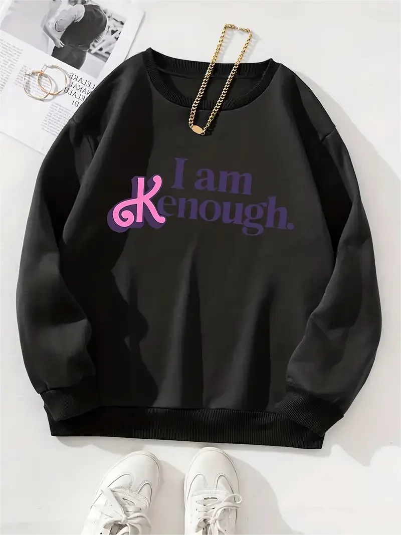 Letter Printing Fashion Long Sleeve Sweatshirts, Women's Round Neck Pullover Sweatshirt Top