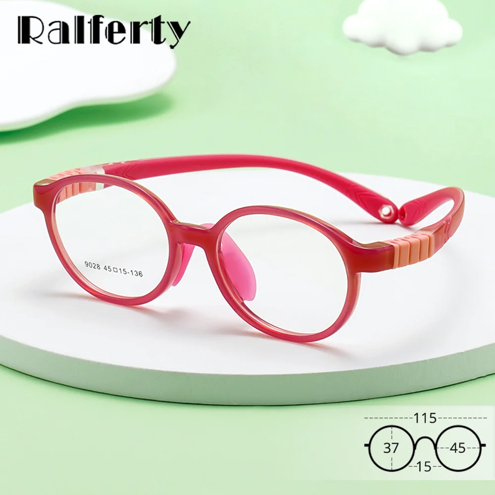 Ralferty Unbreakable Round Glasses Frame Kids Screwless Nearsighted Children Spectacles Optical Eyeglasses Frame 5-9Y 45 15