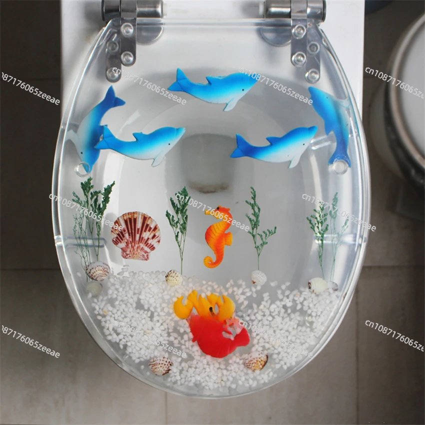 47*38CM High-grade Beautiful Resin Toilet Seat Cover Stainless Steel Slow Down  Mute Thickened U/V/O Type Universal Toilet Cover