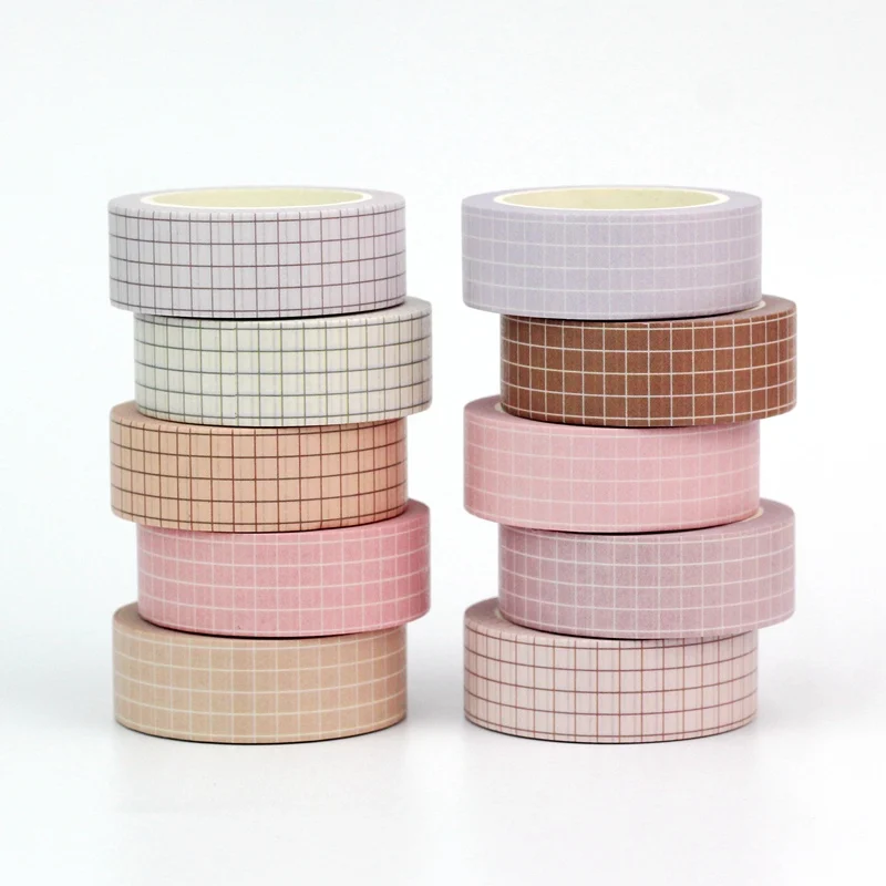 NEW 1PC 10M Decor Cute More Pastel Colours Grid and Pure Color Washi Tape Set for  Diary Scrapbooking Masking Tape Stationery