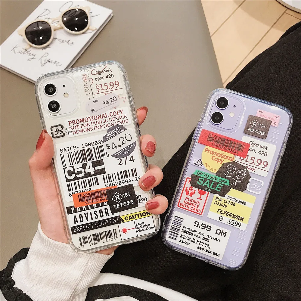 Hot Simple QR Code Label Phone Case For iPhone 15 14 13 12 Mini 11 16 Pro Max Plus XR Europe Fashion Ins Clear Soft Cover