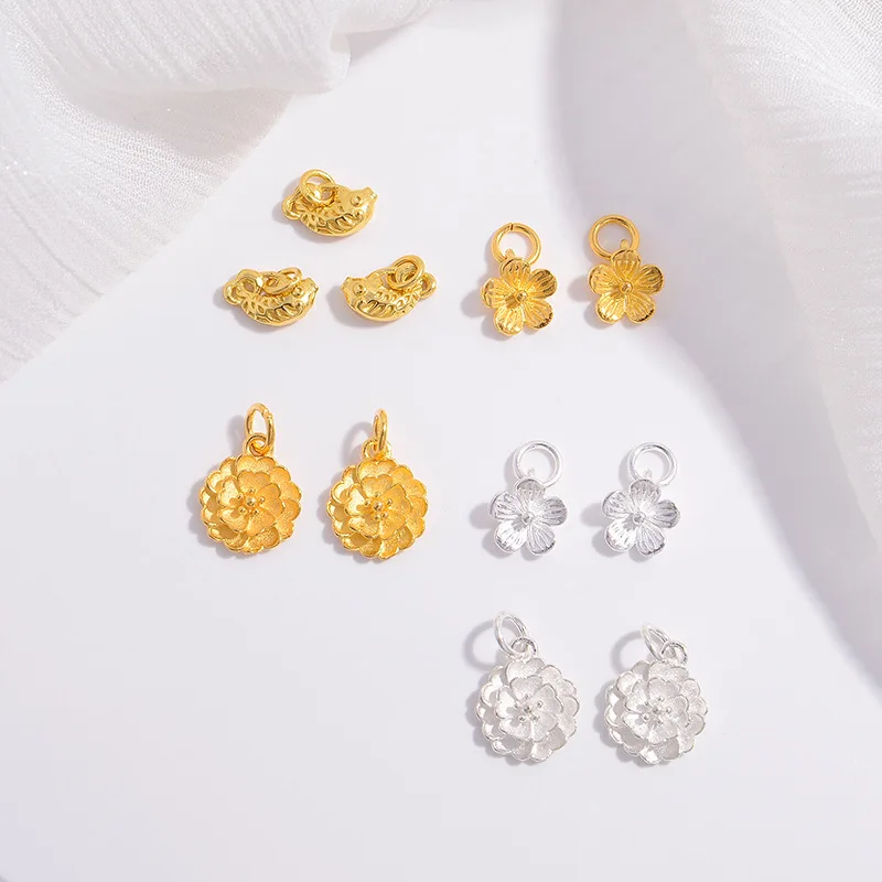 

S925 Sterling Silver Intricate Multi-Layer Lotus Pendant with Koi Fish and Petal Charms Elegant DIY Bracelet Necklace Finding