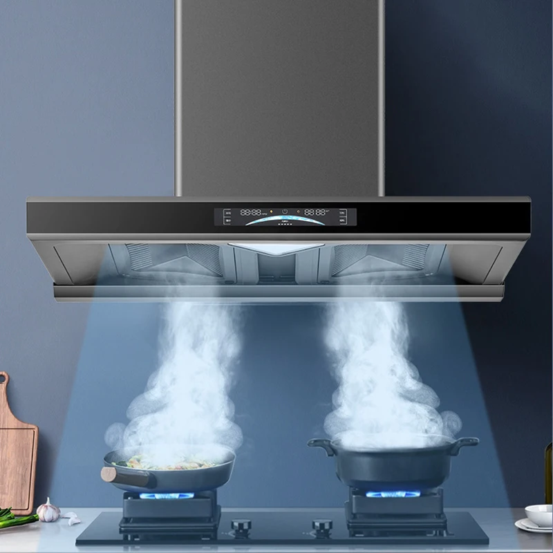 European T-type Range Hood Stainless Steel 21m/min Large Suction Automatic Cleaning Vented Electric Wall-mounted