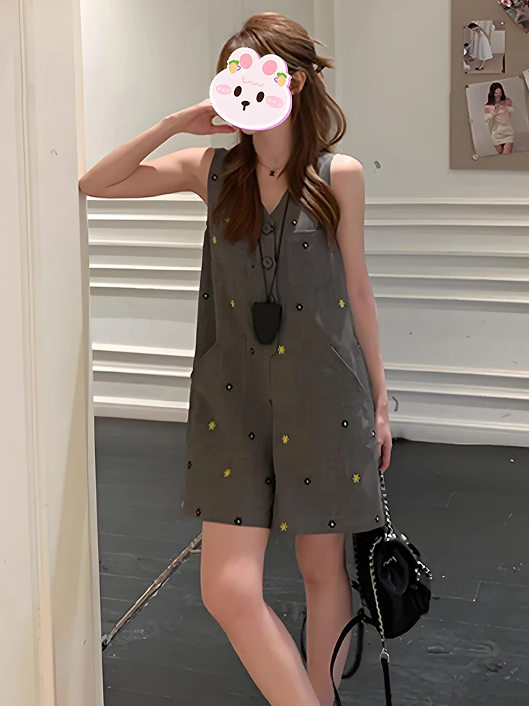 

Женский летний комбинезон-слип с принтом, новый, свободный, омолаживающий, маленький размер, с широкими брюками с высокой талией